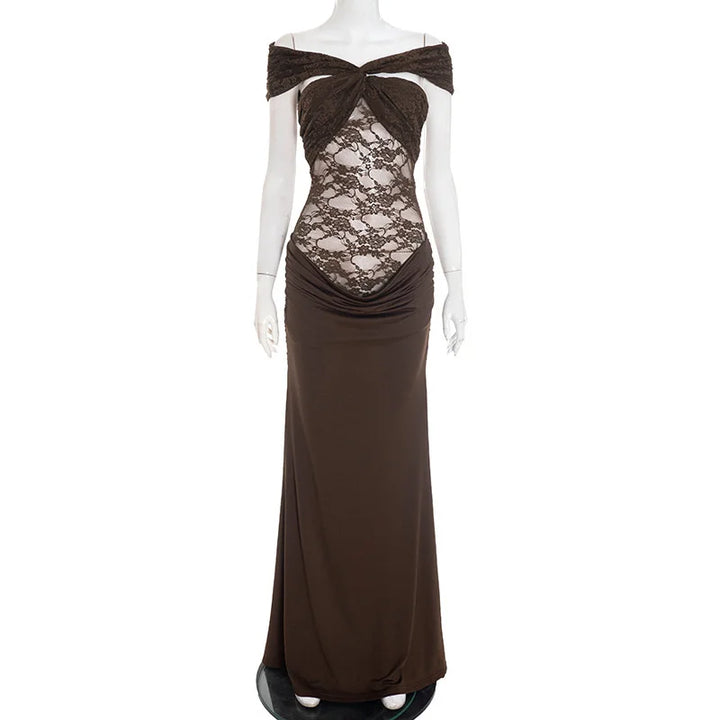 Maxi off-shoulder dress with lace design - LINI