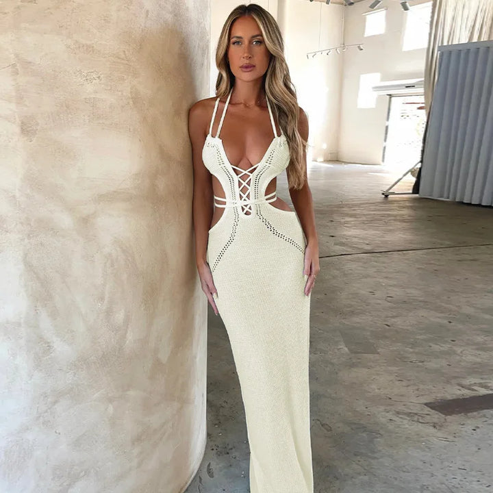 Knitted Maxi Dress with Embroidery Design - Laini