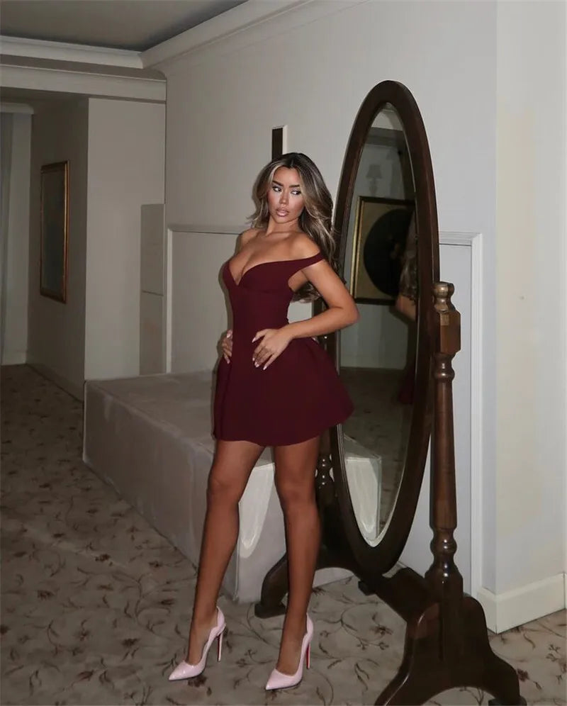 Mini A-line dress with open back and matching scarf decoration - Tamara