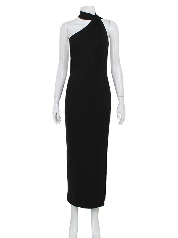 Maxi Dress with Chain Detail on Back and Neck Tie - Annalise