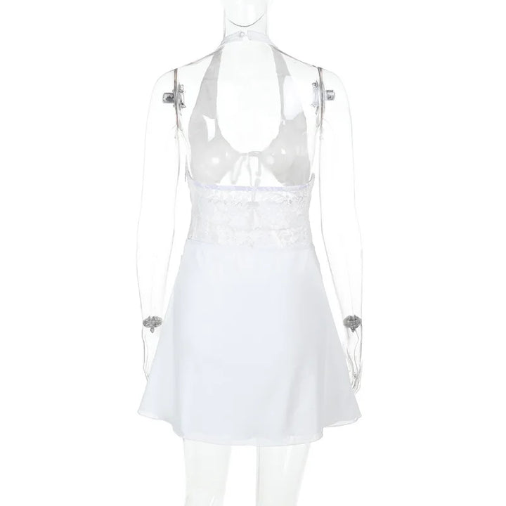 Mini dress with lace trim and open back - Yaz