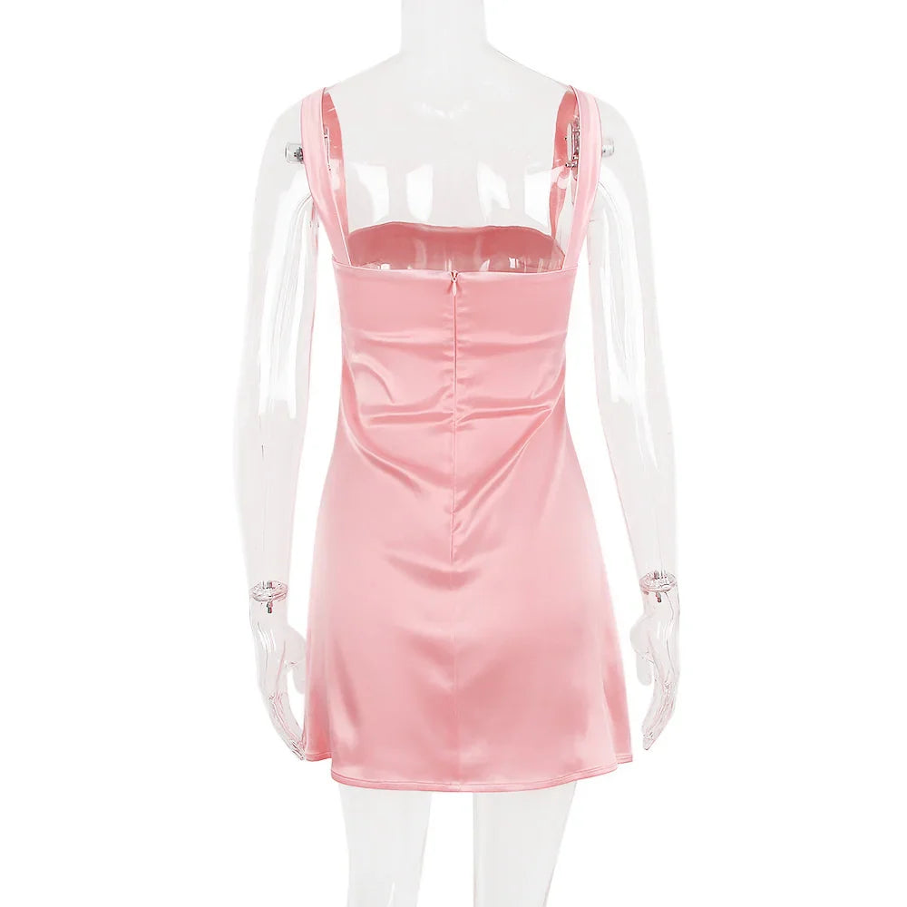 Satin mini dress with open back - Babe