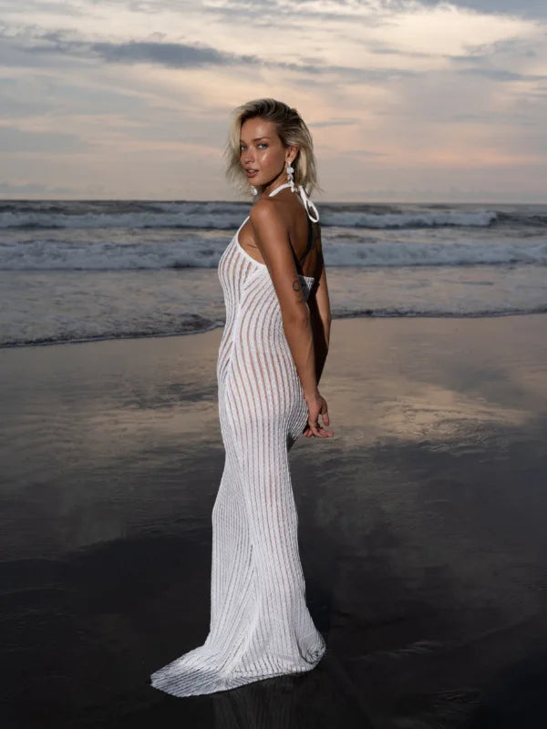 Partially Sheer Beach Dress with Stripe Style - Lilia