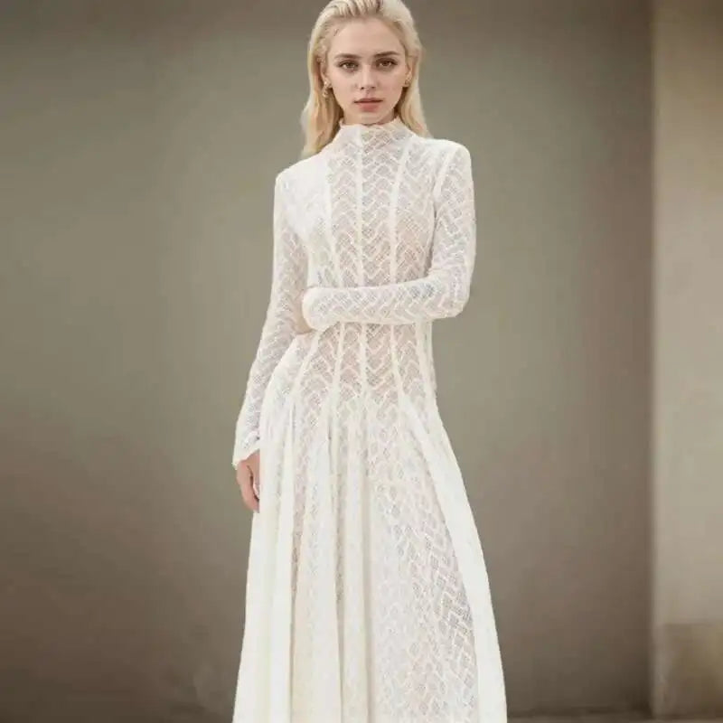 Elegant evening maxi dress with woven A-line design - Libby