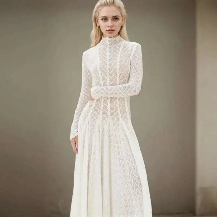 Elegant evening maxi dress with woven A-line design - Libby