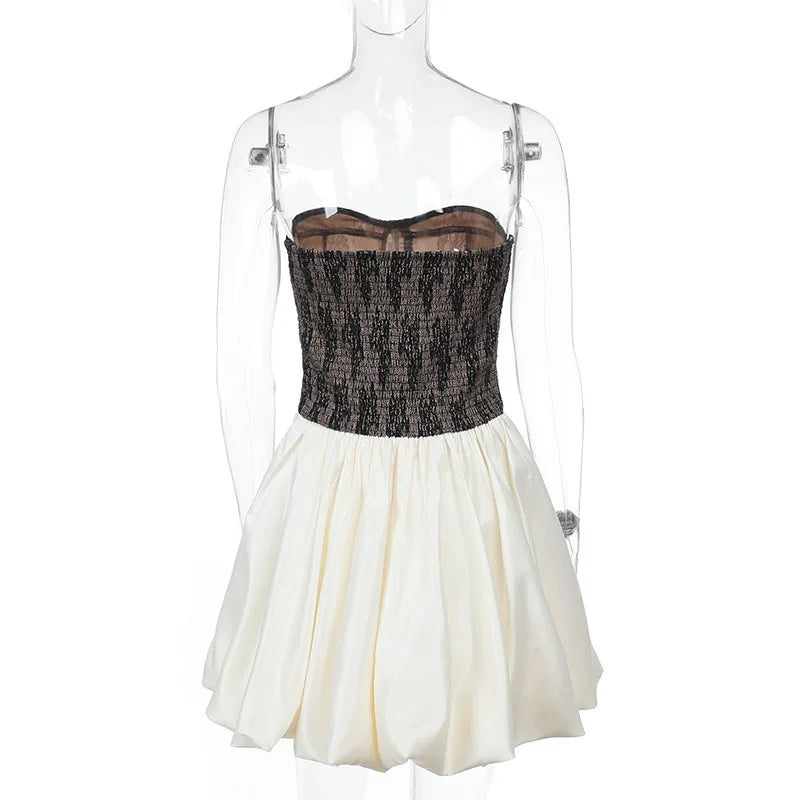Strapless Balloon Mini Dress with Lace Ruffle Design - Amari