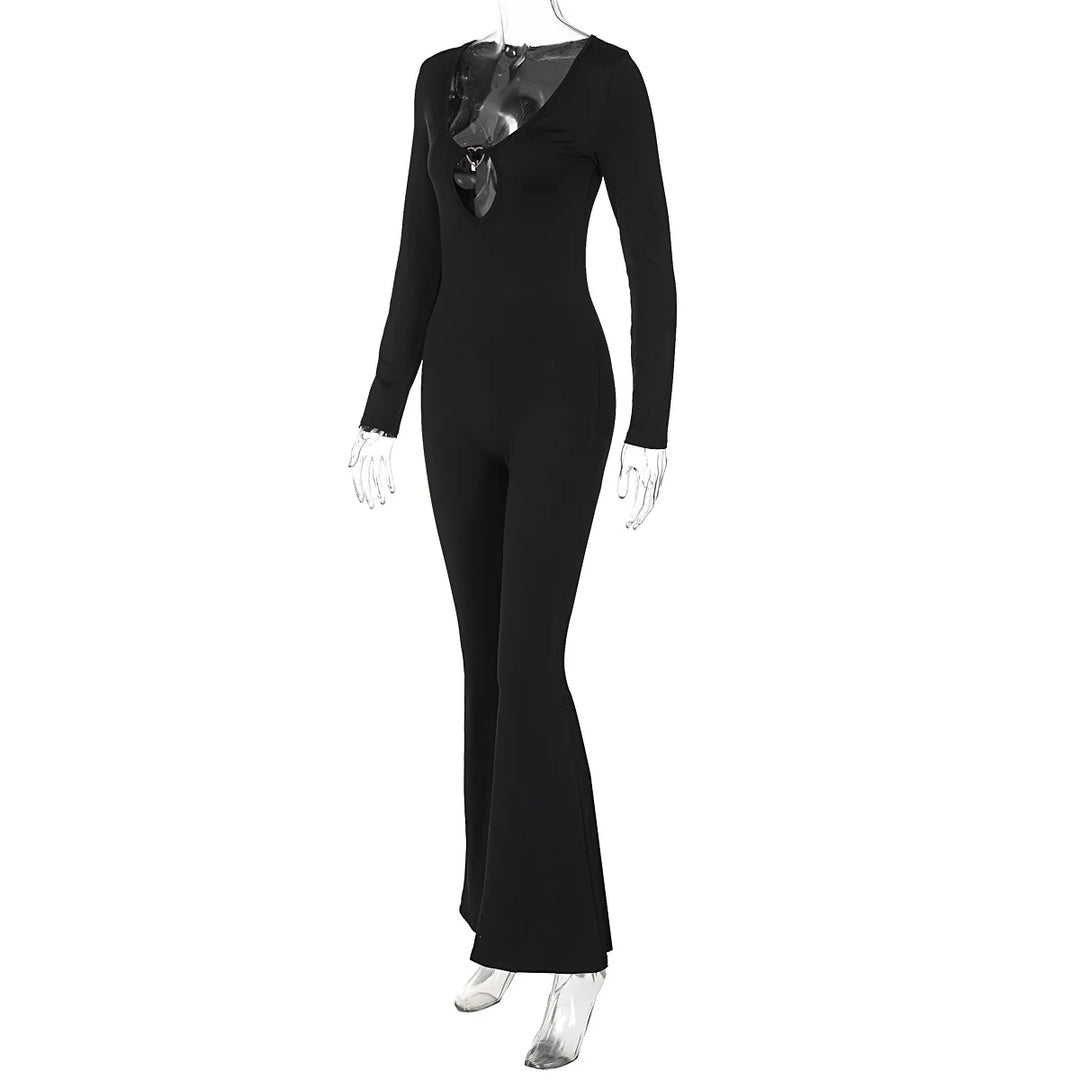 Shaping and Flattering Fabric Jumpsuit with Pedal Pushers and Plunging Neckline - Sirin