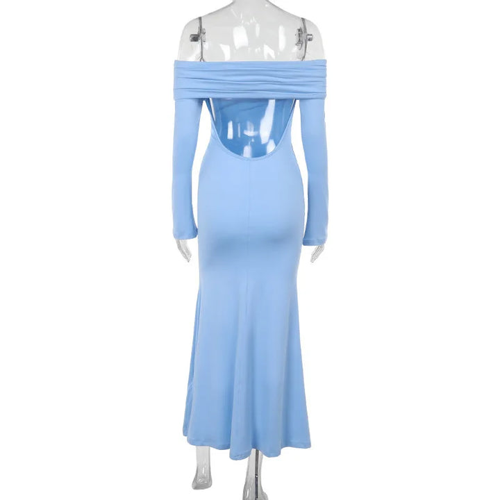 Off-Shoulder Maxi Dress with Open Back - GIZEL