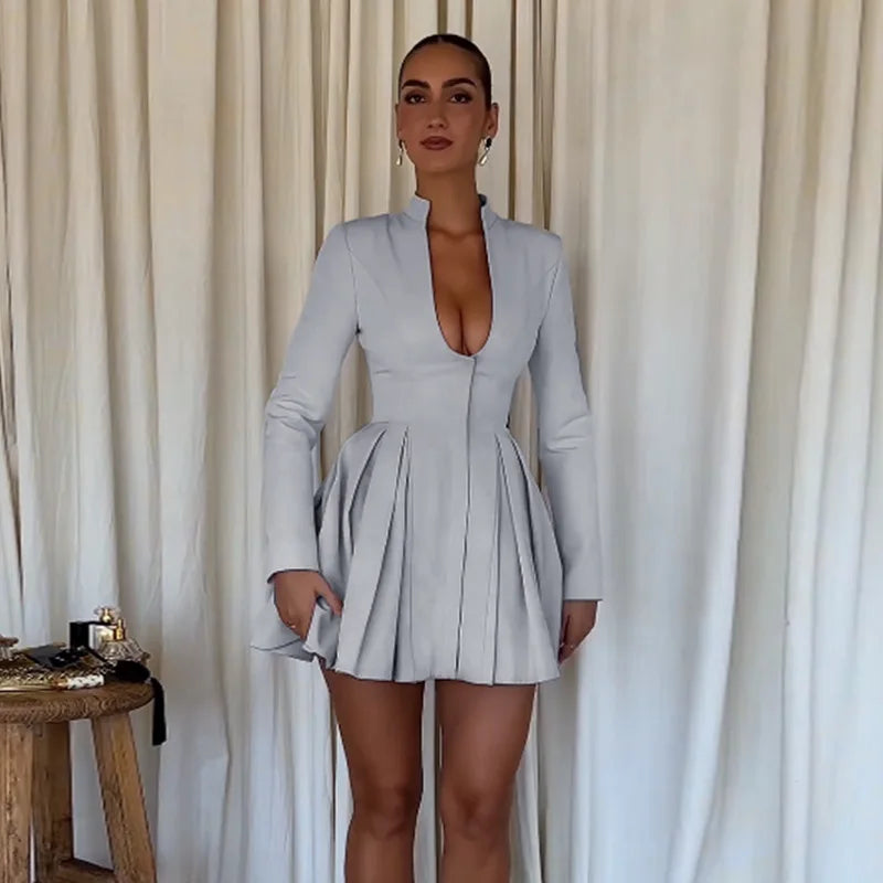 Tailored mini A-line dress with neckline design - Naomi