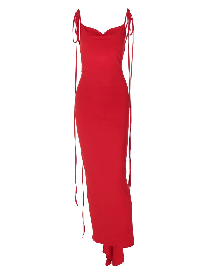 Fitted Maxi Dress with Floral Applique Detail and Open Back - Mariana