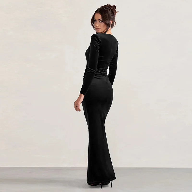Velvet Maxi Dress with Slit Design - Prague