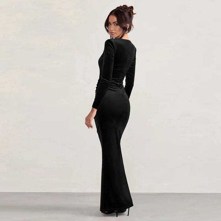 Velvet Maxi Dress with Slit Design - Prague