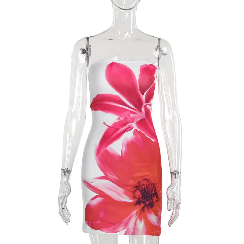 Strapless mini dress with floral print detail - Shay Lee
