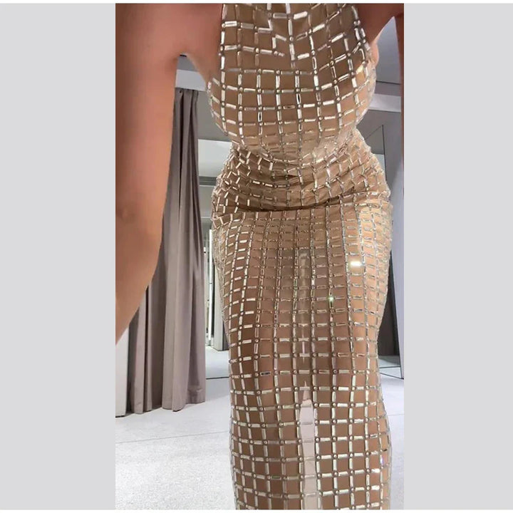 Strapless top / mini skirt / maxi dress / maxi dress with sparkling sequins design