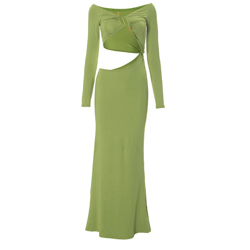 Maxi dress with exposed midriff and buckle design - Talia