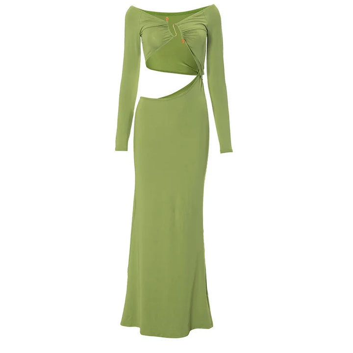 Maxi dress with exposed midriff and buckle design - Talia