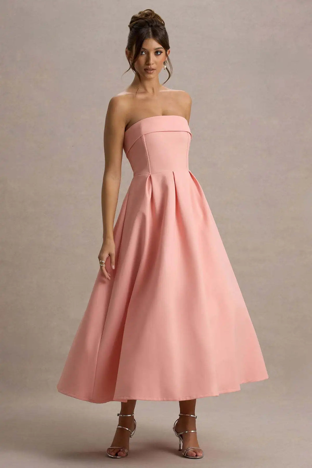 Elegant strapless midi dress - Sandra