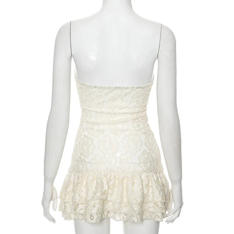 Strapless Lace Mini Dress with Ruffle - Cecelia