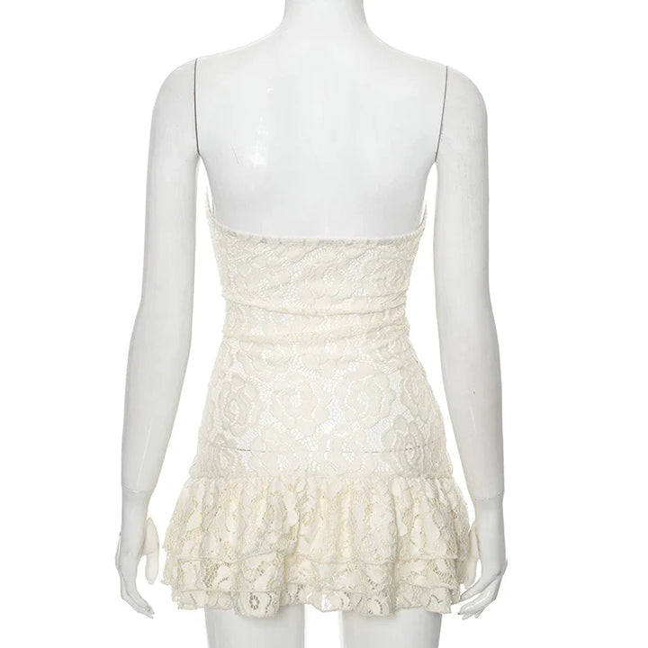 Strapless Lace Mini Dress with Ruffle - Cecelia