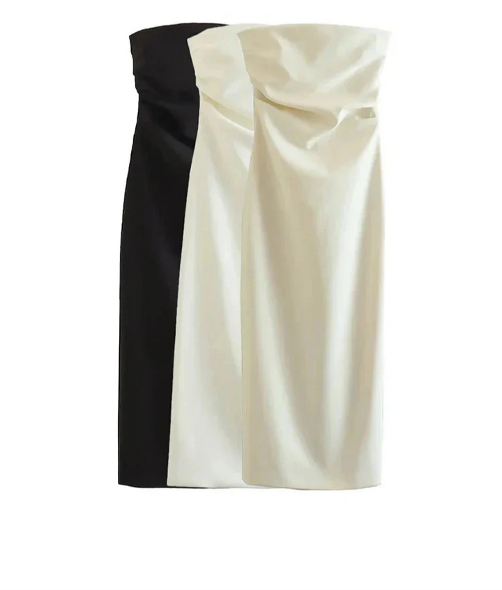 Strapless Midi Dress with Pleated Design - Emmy
