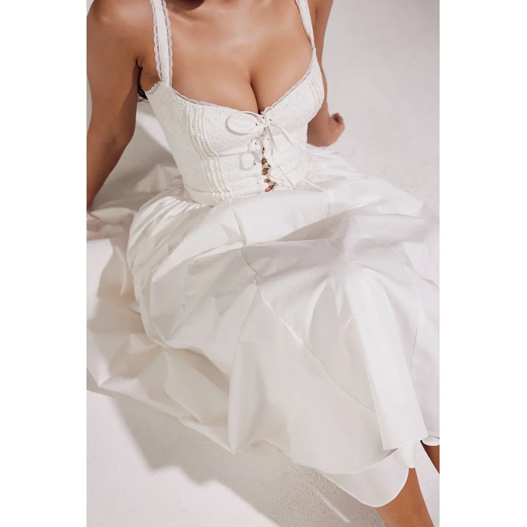Midi Dress in Country Style with A-Line and Tie Design - SUNRISE