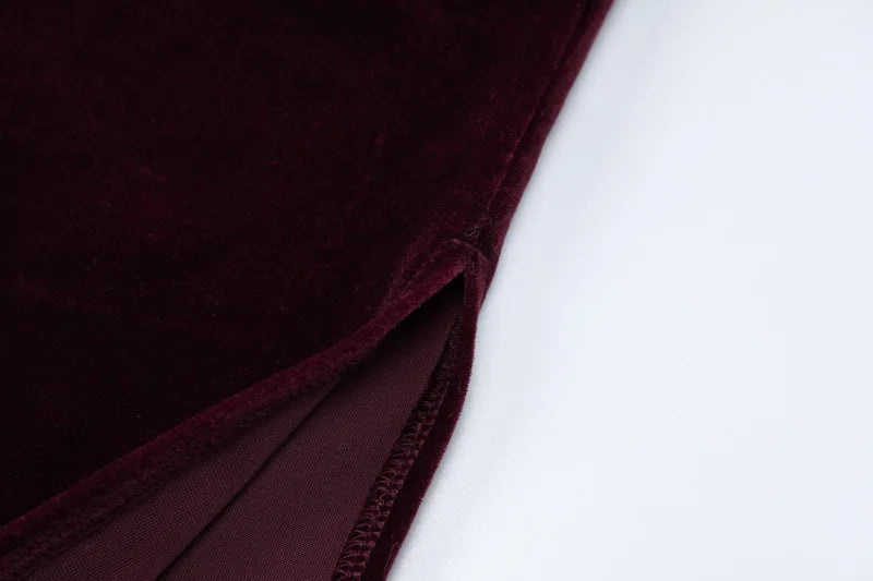 Velvet maxi dress with one sleeve and open back - Alina