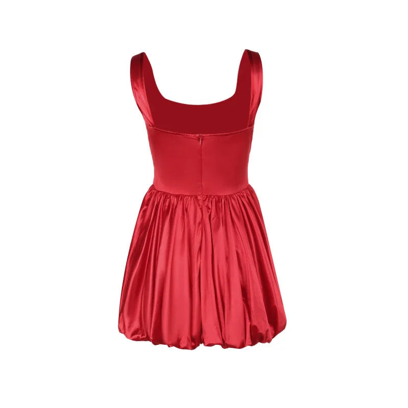 Balloon Cut Satin Mini Dress - Shandy