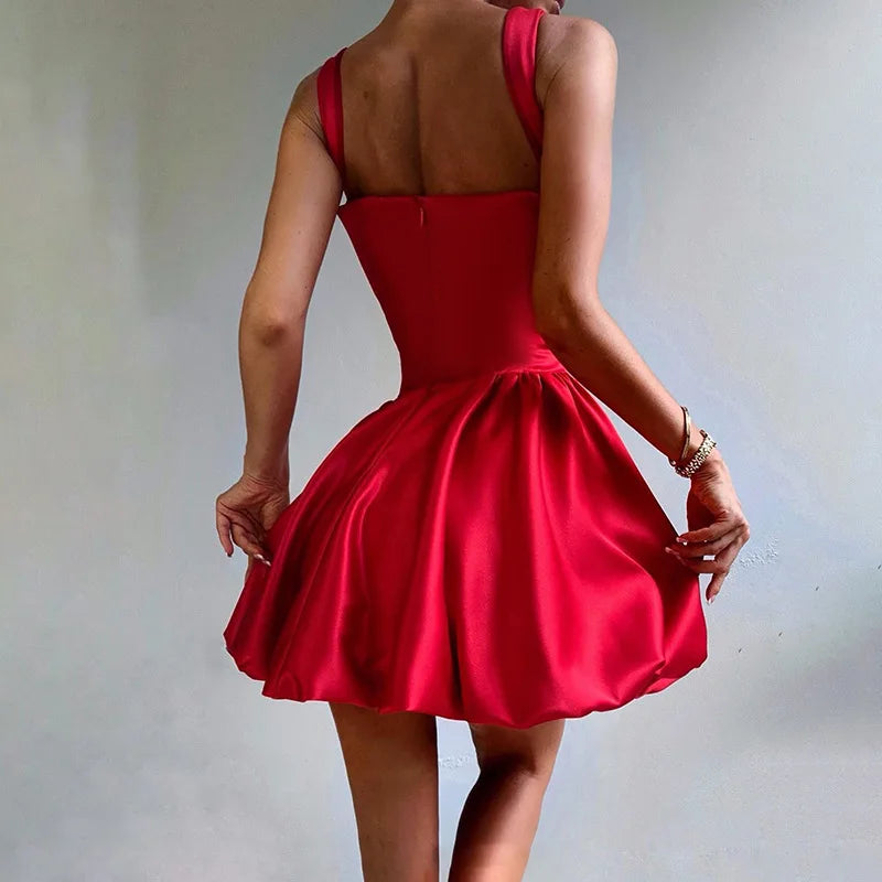 Balloon Cut Satin Mini Dress - Shandy