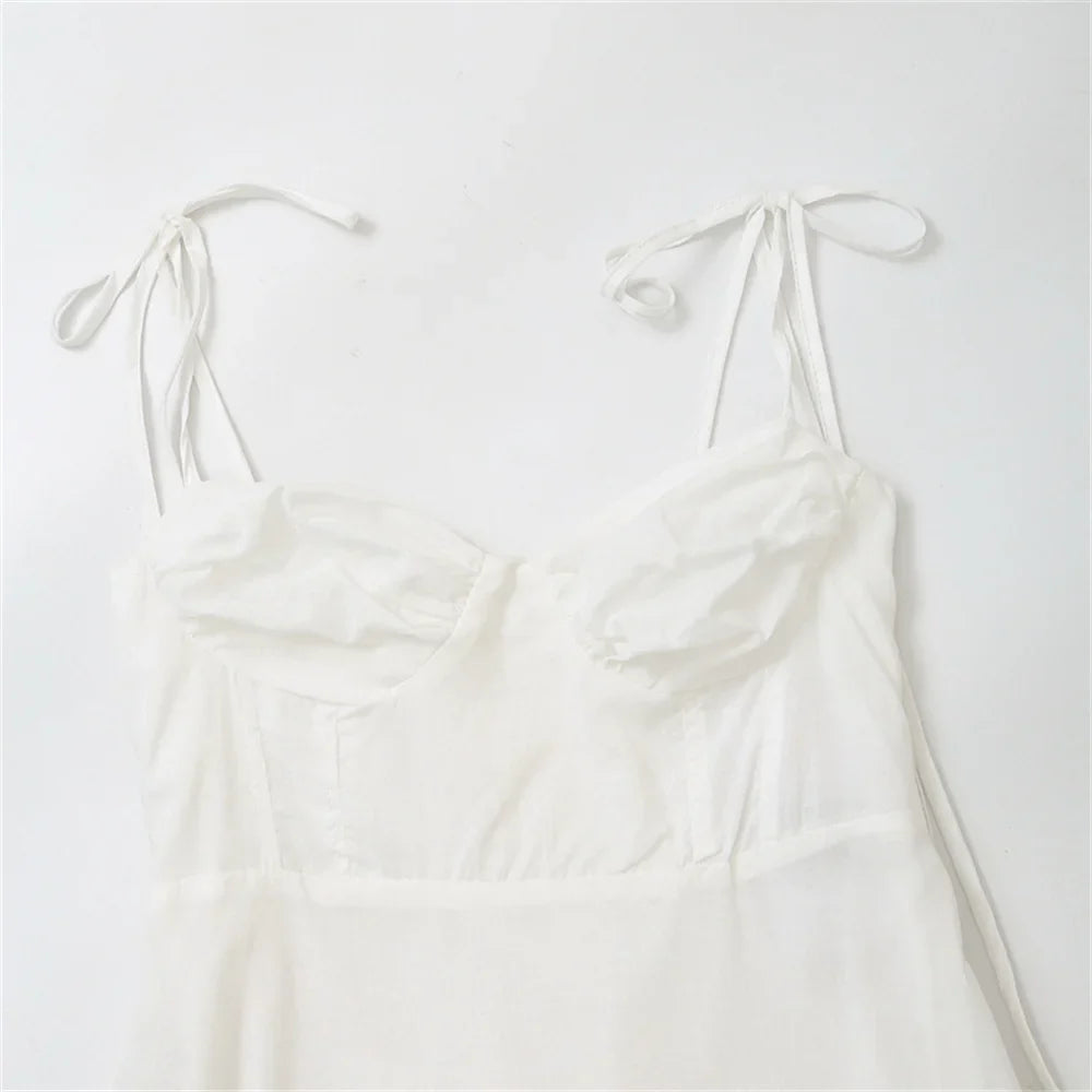 Ruffled Maxi Dress with A-Line Cut and Tie Straps - Allie