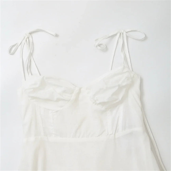 Ruffled Maxi Dress with A-Line Cut and Tie Straps - Allie