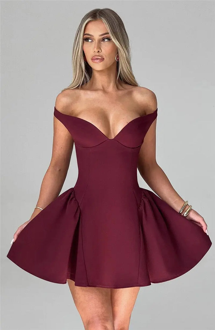 Mini A-line dress with open back and matching scarf decoration - Tamara
