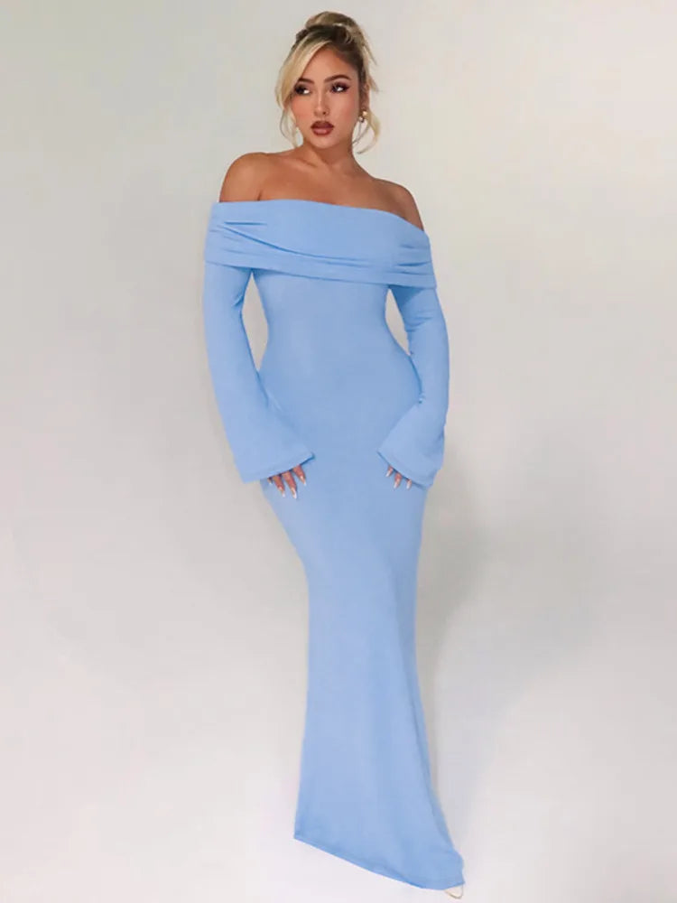 Off-Shoulder Maxi Dress with Open Back - GIZEL