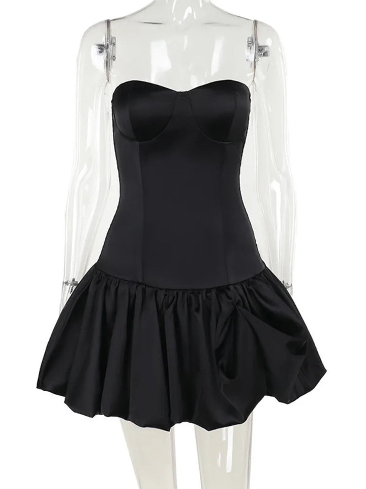 Strapless Satin Mini Dress with Balloon Ruching Design - BELLEN