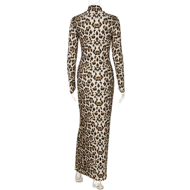 Leopard print maxi dress with turtleneck - Marilyn