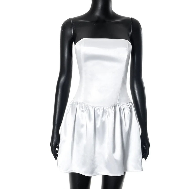 Strapless Satin Mini Dress with Back Ties - Millie