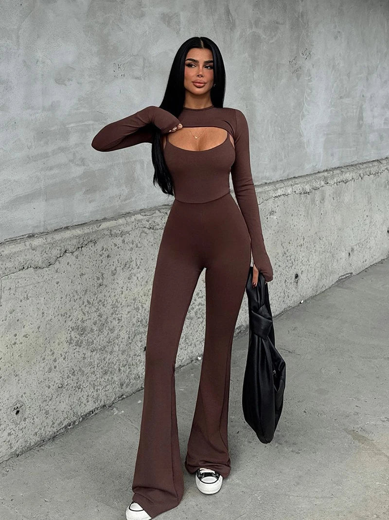 Pedal Pusher Jumpsuit with Shaping Fabric and Overlay Design - Vini