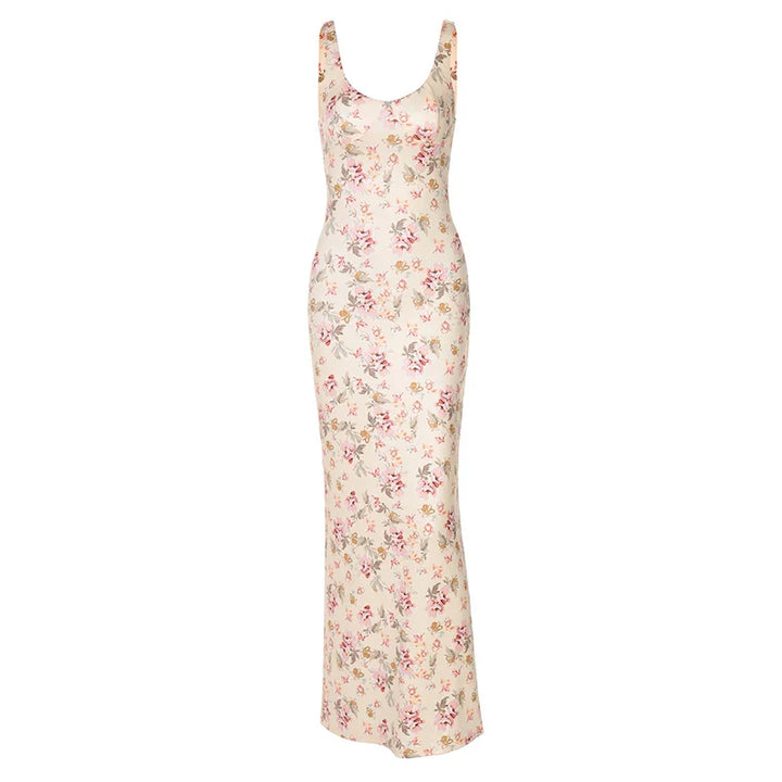 Fitted floral maxi dress with open back - Felicia