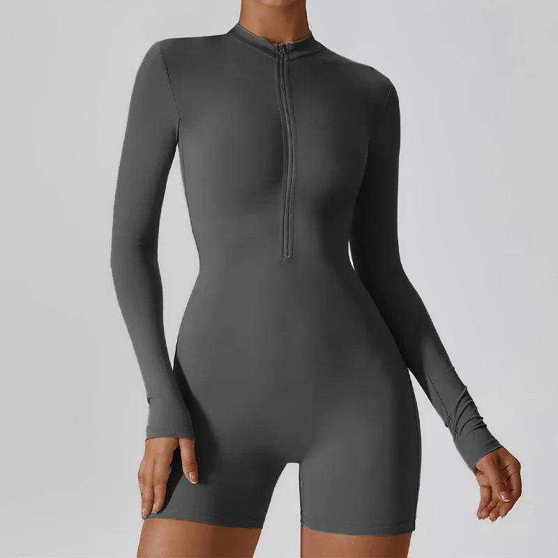 Short/long sporty fitted jumpsuit with shaping fabric and zipper closure - Andi