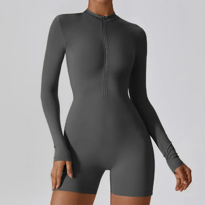 Short/long sporty fitted jumpsuit with shaping fabric and zipper closure - Andi