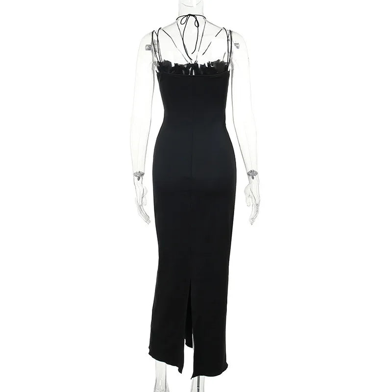 Maxi Evening Dress with Cutouts, Shirring, and Ties - Erica