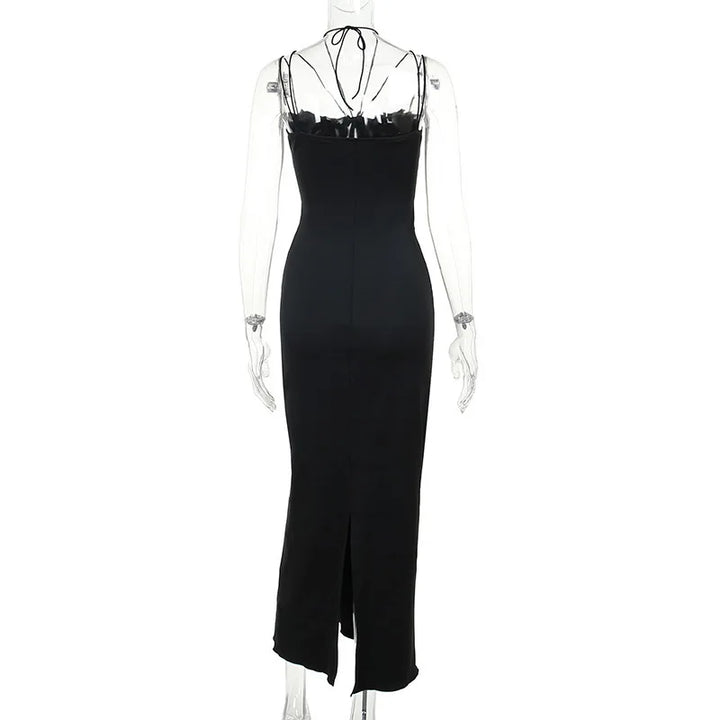 Maxi Evening Dress with Cutouts, Shirring, and Ties - Erica