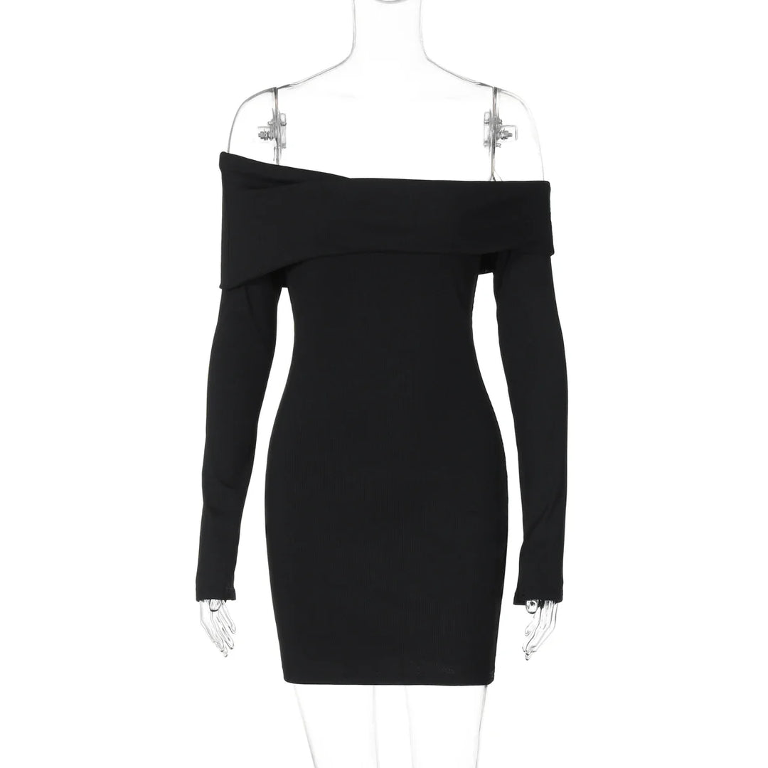 Fitted knitted mini dress with off-shoulder - Noam