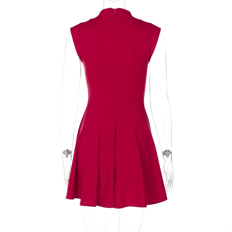 Ruffled Mini Dress with A-Line Cut and Half Turtleneck - Riley