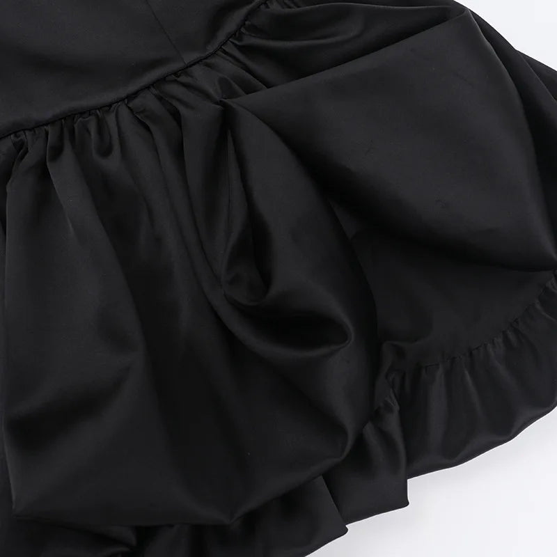 Strapless Satin Mini Dress with Balloon Ruching Design - BELLEN