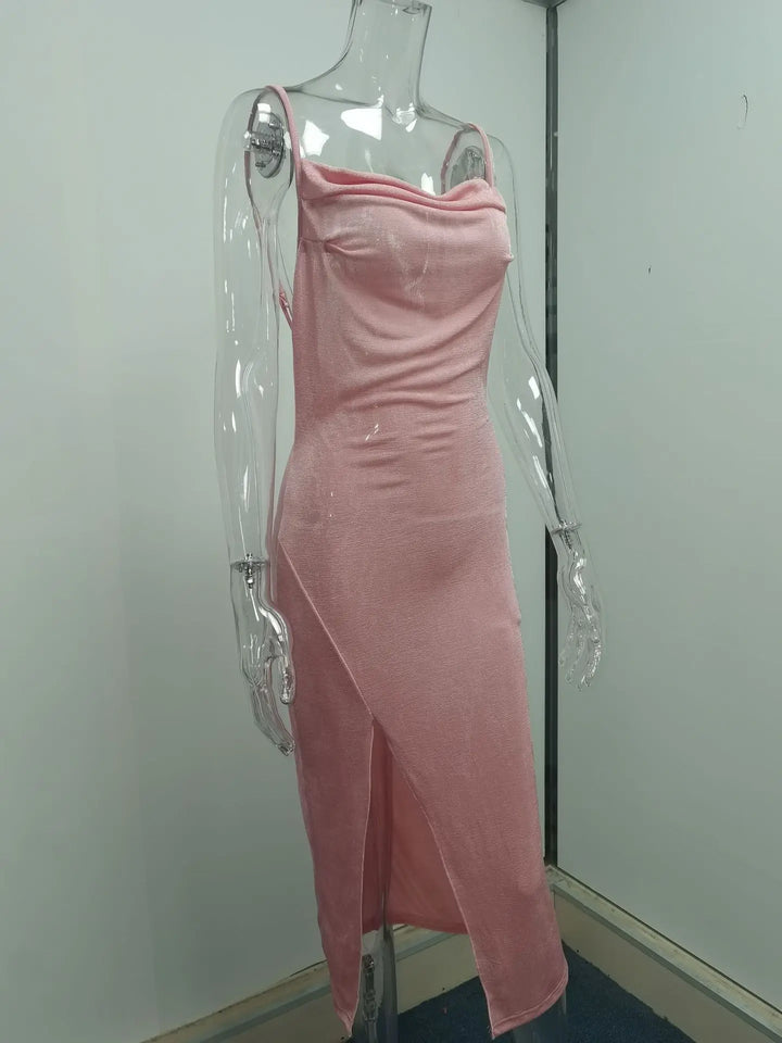 Summer midi knitted dress with slit decoration - Smile