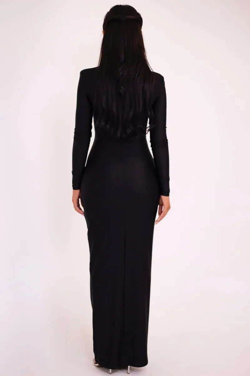 Elegant maxi shaping fabric dress with cutouts and sequins - Kesem