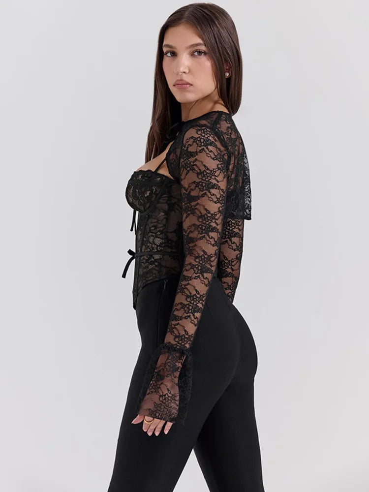 Lace corset top with lace sleeve decoration - Mila
