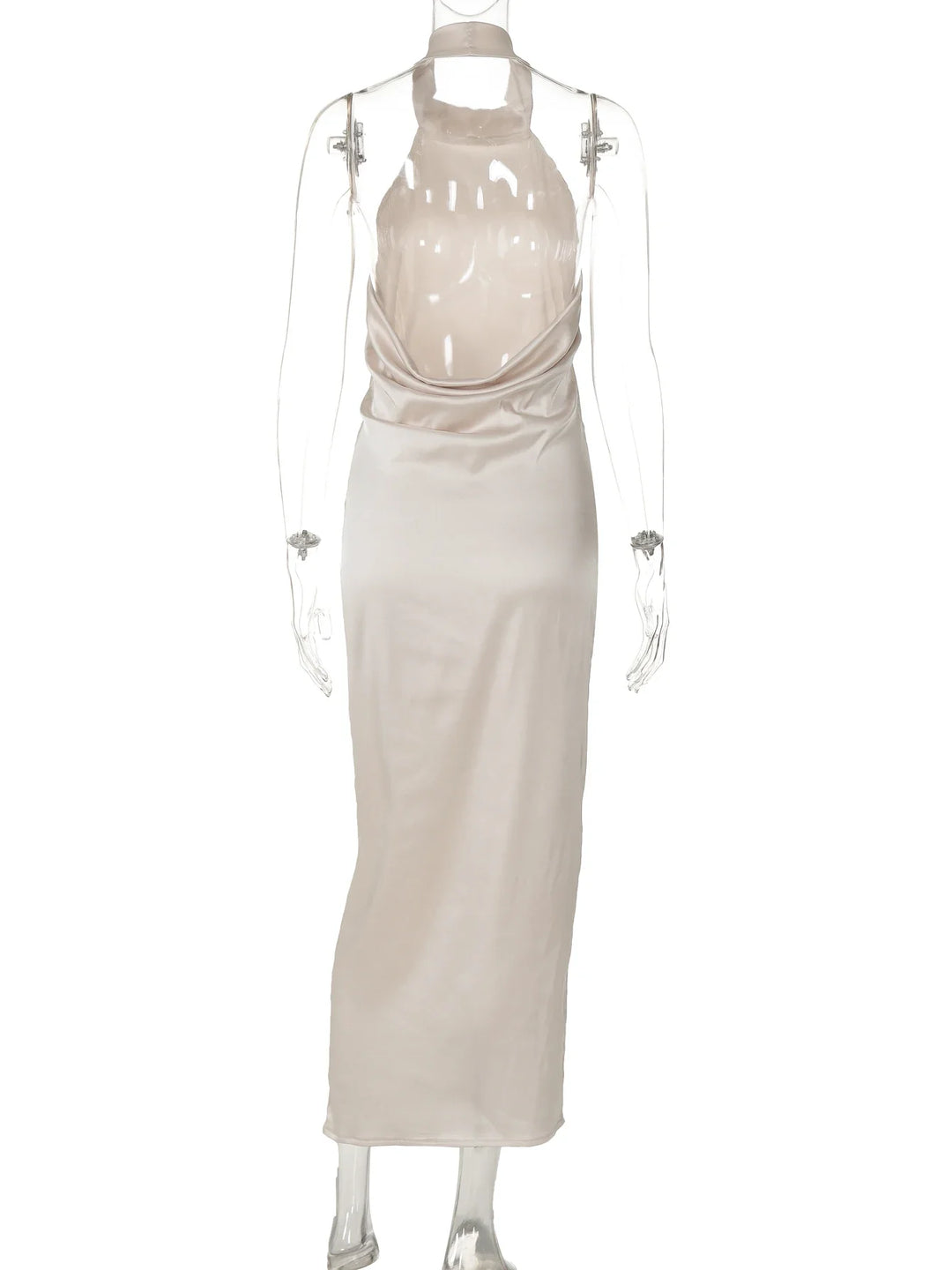 Satin Maxi Dress with Collar and Open Back - Lilly