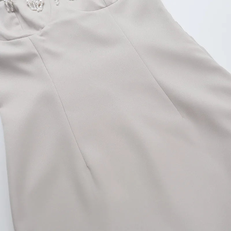 Midi Shaping Dress with Bead Detail and Slit Design - Barbara