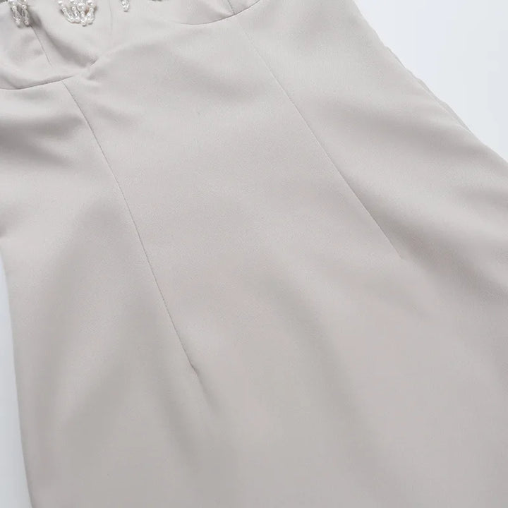 Midi Shaping Dress with Bead Detail and Slit Design - Barbara